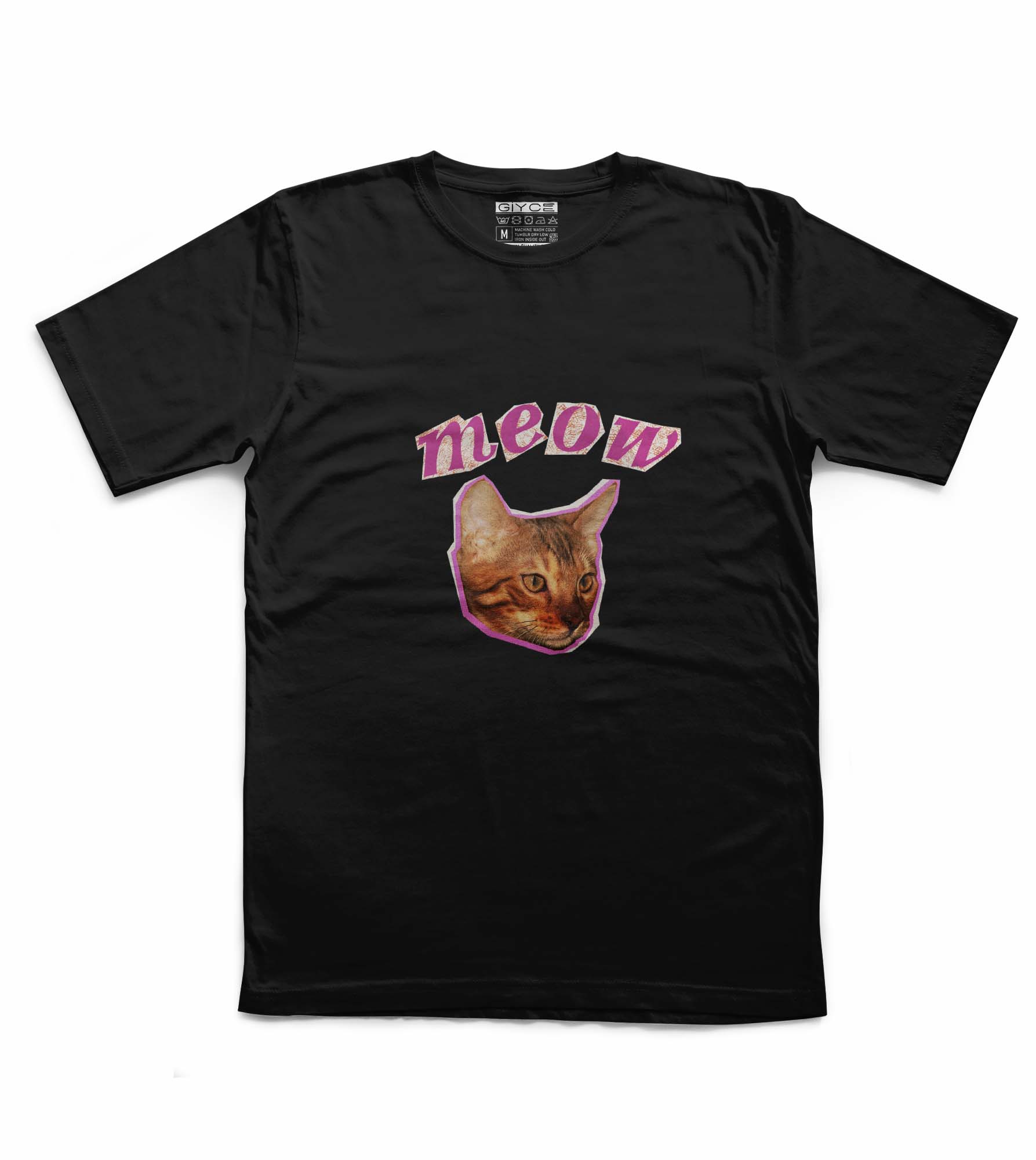 Meow Baskılı Unisex Siyah Tshirt