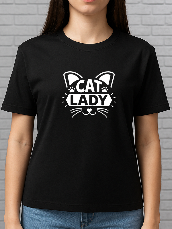 Cat Lady Baskılı Tişört 