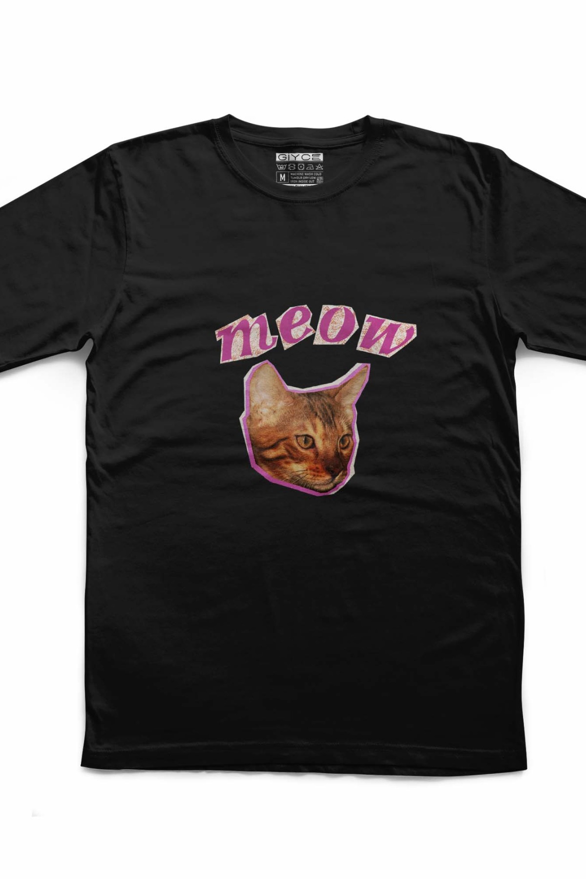 Meow Baskılı Unisex Siyah Tshirt